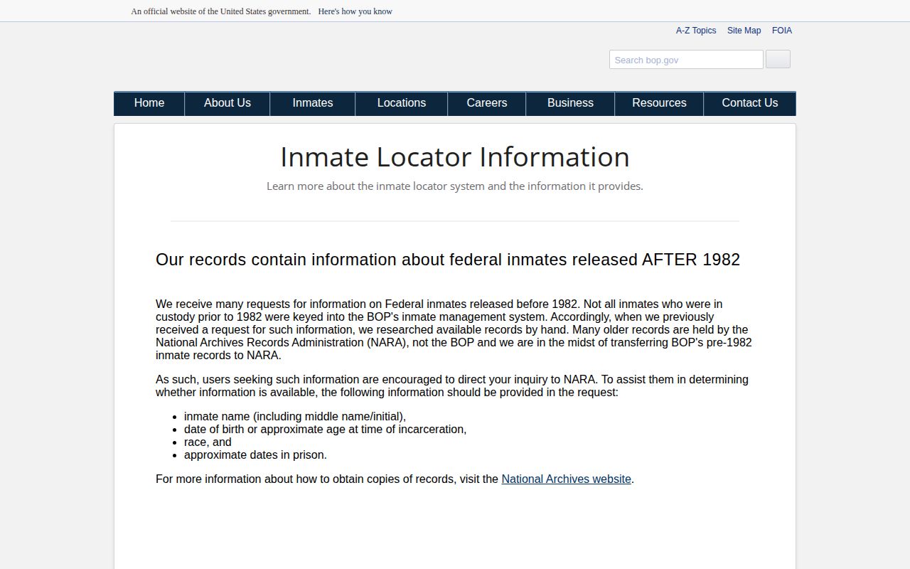 BOP released record definitions for Allen County federal release lookup
