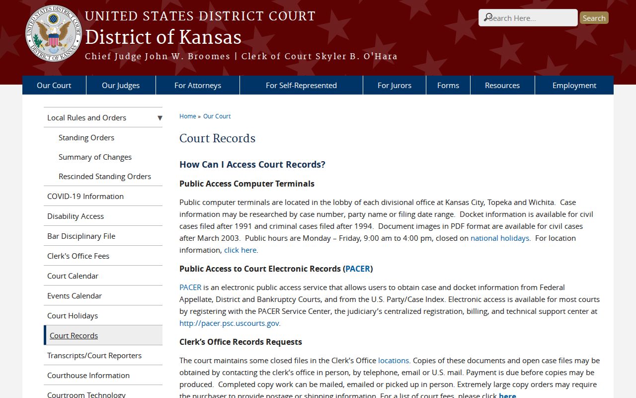 District of Kansas records for Allen County federal pretrial release